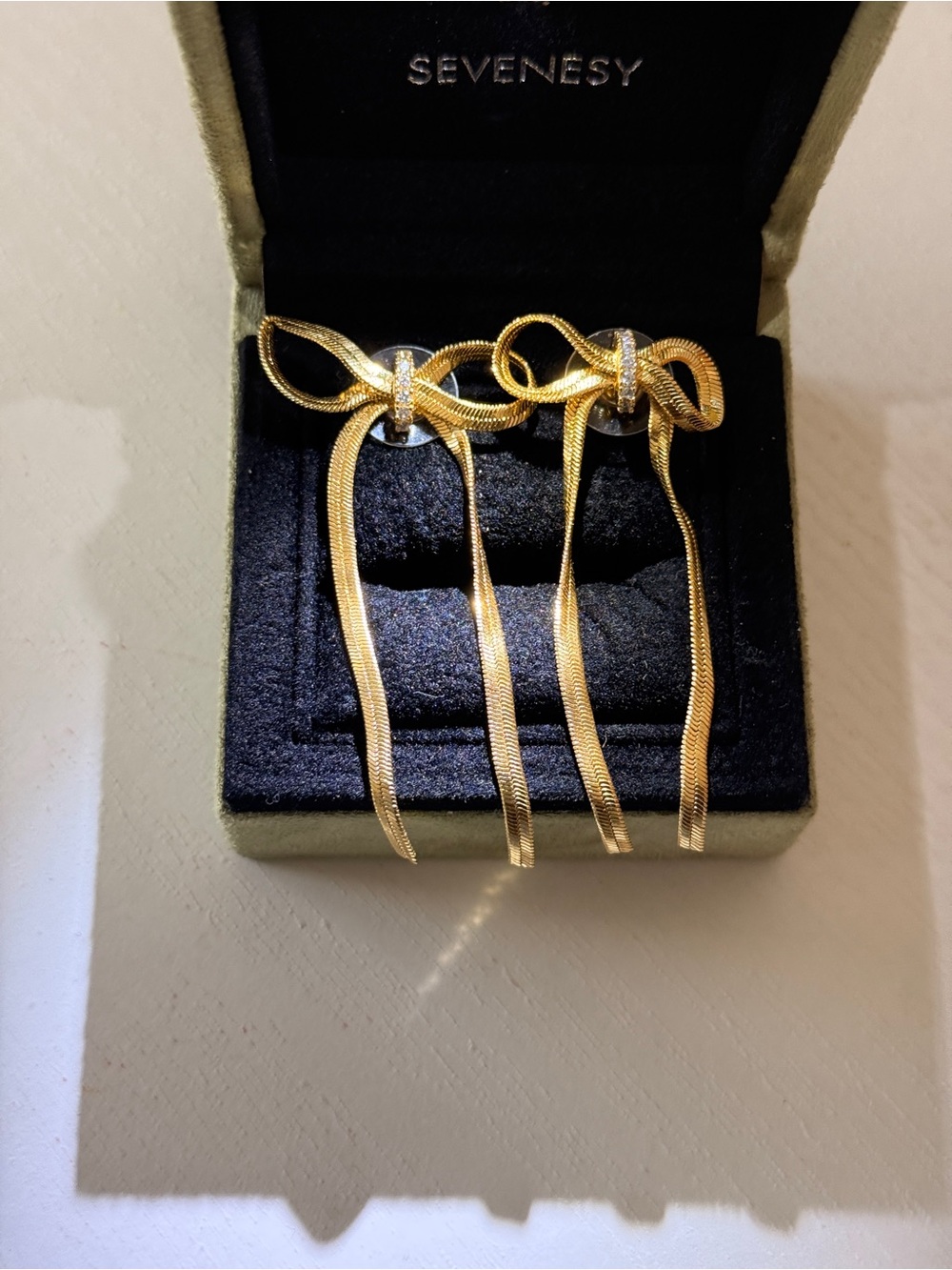 Gold Bow Drop Earrings - Gold Ribbon Dangles